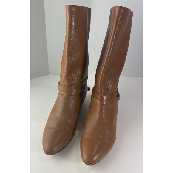 Frye Mid Calf Leather Boots Pull On Harness Strappy Brown Women's 8.5 M 37444 - Picture 4 of 16